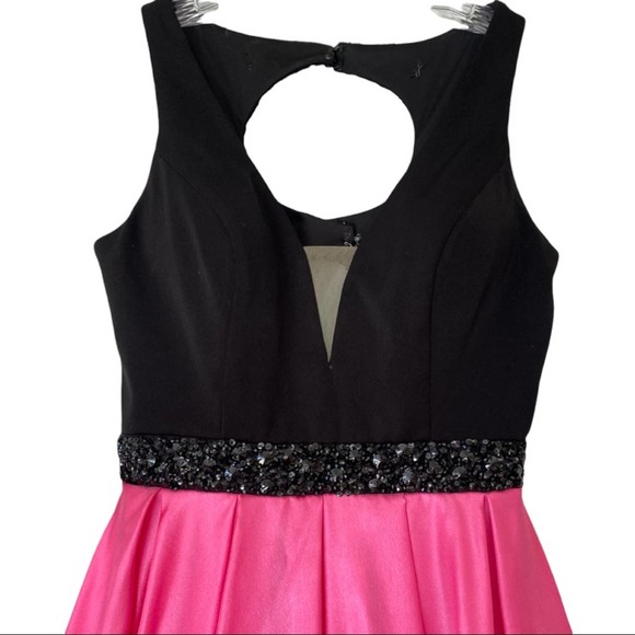 Formal Ballgown Prom Dress Pink Satin Black Beading Cut Out Size 12 Splash - Picture 8 of 11
